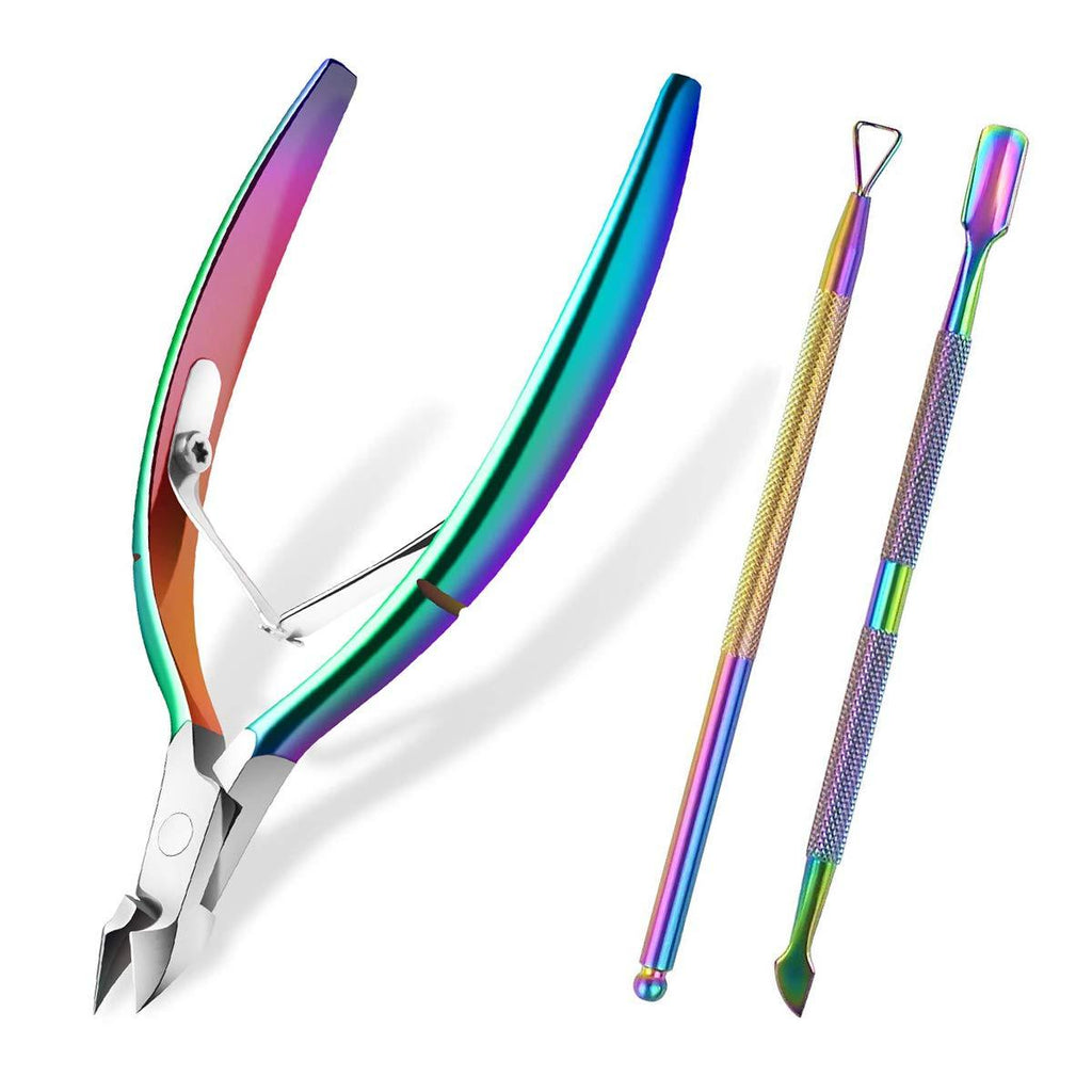 Cuticle Nipper with Cuticle Pusher, JUNHCZOY Cuticle Cutter and Trimmer Clipper Dead Skin Remover Scissor Plier Durable Manicure Pedicure Tools for Fingernails and Toenails - BeesActive Australia