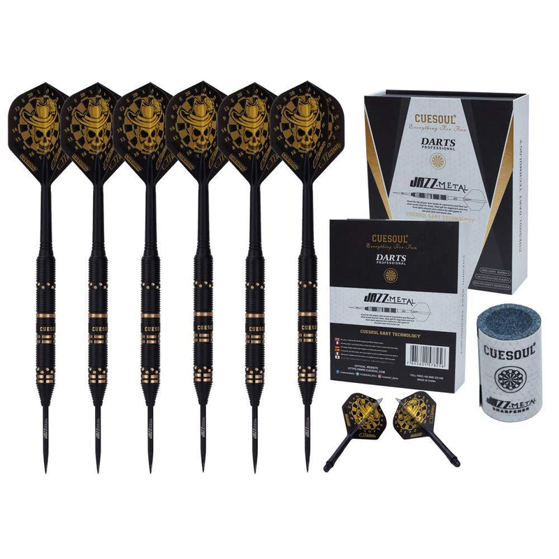 [AUSTRALIA] - CUESOUL Jazz - Metal Professional Steel Tip Darts Set 21 Grams with 6pcs AK5 Plastic Integrated Flights Black-6Pcs 