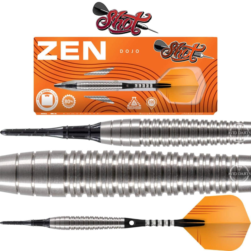 [AUSTRALIA] - Shot! Darts Zen Dojo-Soft Tip Dart Set-Front Weighted-80% Tungsten Barrels 18.0 Grams 