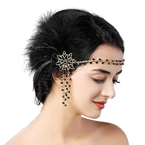 Kercisbeauty 1920s Gatsby Flapper Headband for Women Gemstones Tassel Headpiece Wedding Forehead Chain for Women - BeesActive Australia