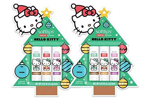 Softlips Christmas Tree Hello Kitty Natural Lip Balm - Chocolate Mint, Gingerbread, Sugar Plum 0.15 oz (Pack of 2) - BeesActive Australia