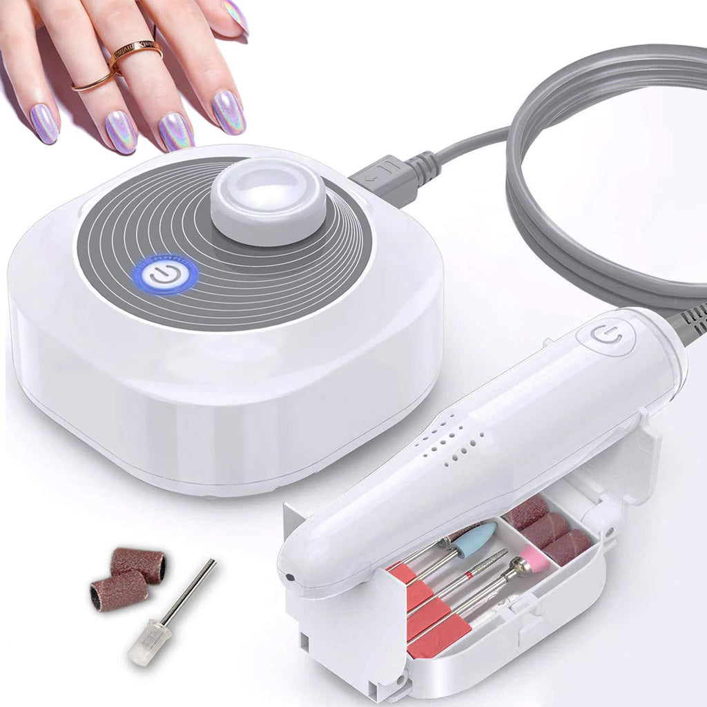 25000RPM Nail Drill Electric Professional Nail Drill Machine Files for Acrylic Gel Nails Manicure Pedicure Nail Art Supplies Polisher Kit Built-in Storage Box with Drill Bits White - BeesActive Australia