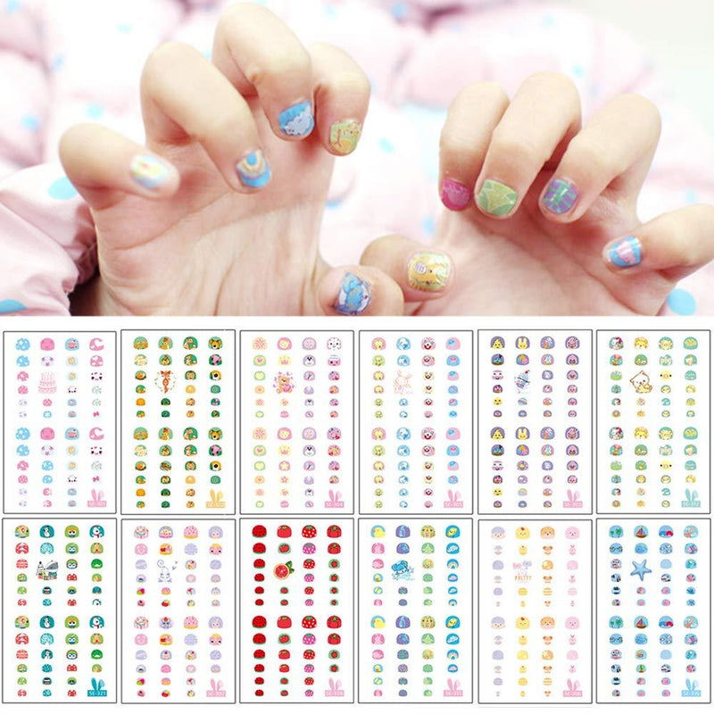 EBANKU Self Adhesive Nail Art Stickers for Kids with Nail File, 12 Sheets 3D Fruits Moon Crowns Rainbow Ice Cream Animals Lovely Nail Stickers Decals Wraps for Girls Kids Holiday Nail Art Decals - BeesActive Australia