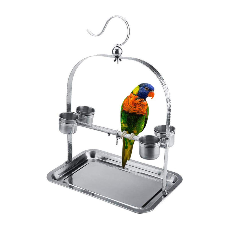 Bird Tabletop Perch Stand Stainless Steel Play Gym Playstand with Cups and Tray for Budgie Parakeet Cockatiel Conure Design A - BeesActive Australia