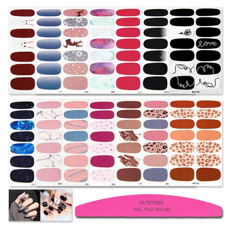 SILPECWEE 14 Sheets Adhesive Nail Polish Strips Stickers Marbling and 1Pc Nail File Gradient Nail Wraps Decals Tips Manicure Kit for Women NO1 - BeesActive Australia