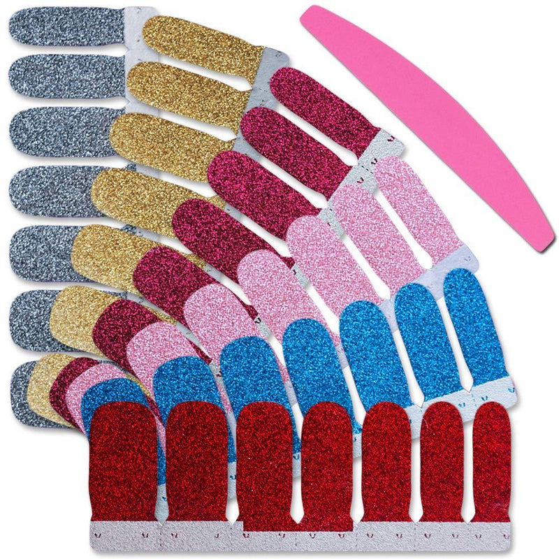 SILPECWEE 6 Sheets Solid Color Adhesive Nail Polish Wraps Strips and 1Pc Nail File Glitter Nail Art Stickers Decals Manicure Accessories NO1 - BeesActive Australia