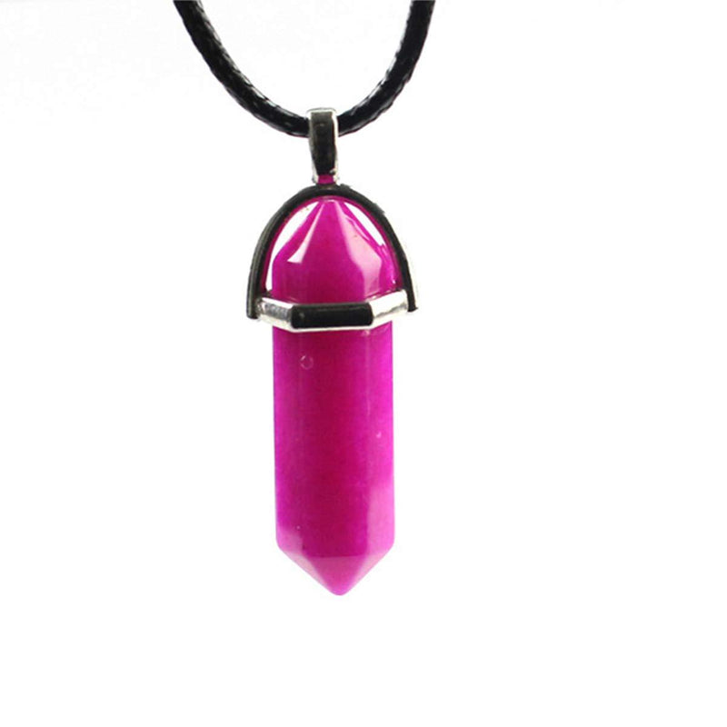 Anglacesmade Bullet Shape Gemstone Choker Necklace Hexagonal Pointed Reiki Chakra Pendant Leather Necklace Bohemian Jewelry for Women and Girls (Rose Ruby) Rose Ruby - BeesActive Australia