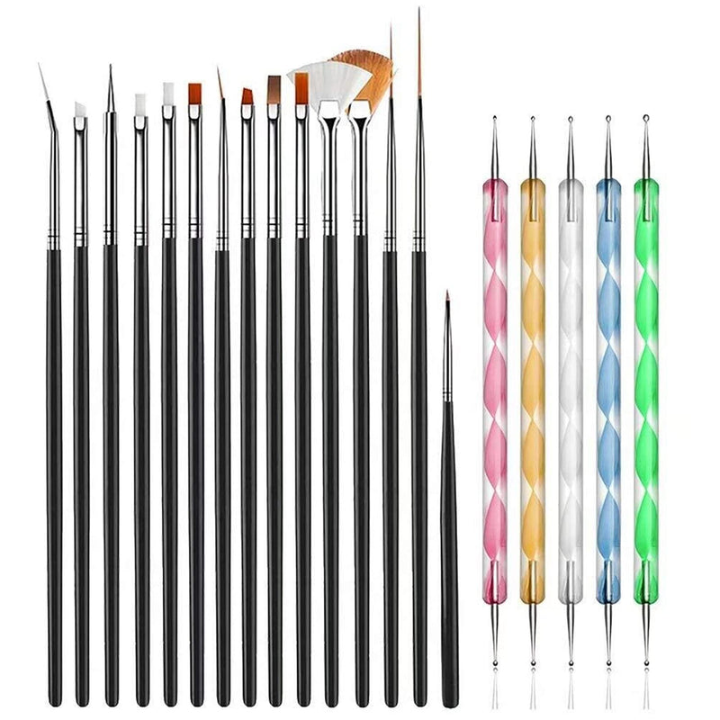 JOYJULY 20pcs Nail Art Design Tools, 15pcs Painting Brushes Set with 5pcs Dotting Pens, BLACK … Black Brushes with Dotting Pens - BeesActive Australia