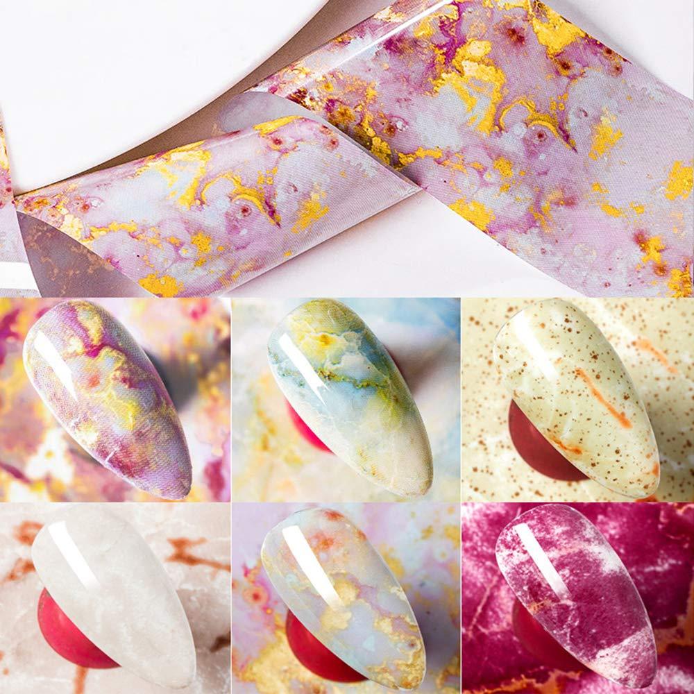 MTSSII Marble Series Nail Foil Transfer Sticker Bright Marble Nail Art Transfer Sticker Paper Nail Art Tips Warps Shining DIY Stickers Nail Decorations (6 Rolls) 4 x125cm Marble2 - BeesActive Australia