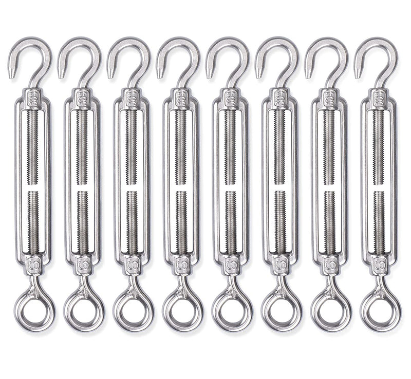 M6 15/64"Turnbuckle,Alele Stainless Steel Hardware Kit for Wire Rope Tension Heavy Duty UV Resistant for Sun Shade sail Installation Waterproof Anti Rust 8pcs (M6 Turnbuckle) M6 Turnbuckle - BeesActive Australia