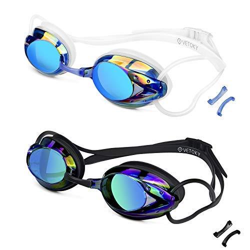 vetoky Swim Goggles, Anti Fog Swimming Goggles UV Protection Mirrored & Clear No Leaking Triathlon Equipment for Adult and Children 2 Pack Black Color+blue - BeesActive Australia