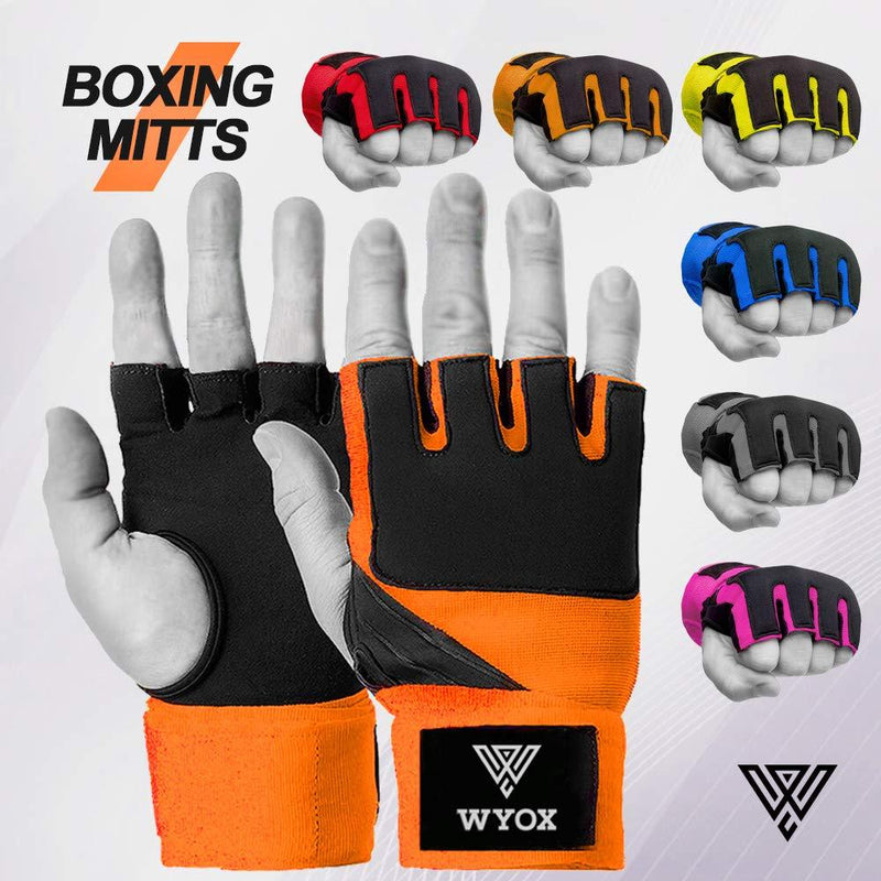 [AUSTRALIA] - WYOX Boxing Wraps MMA Gloves Inner Boxing Gloves for Women & Men - EZ-Off & On - Thick Knuckle Padding - Breathable Fabric Orange L-XL 