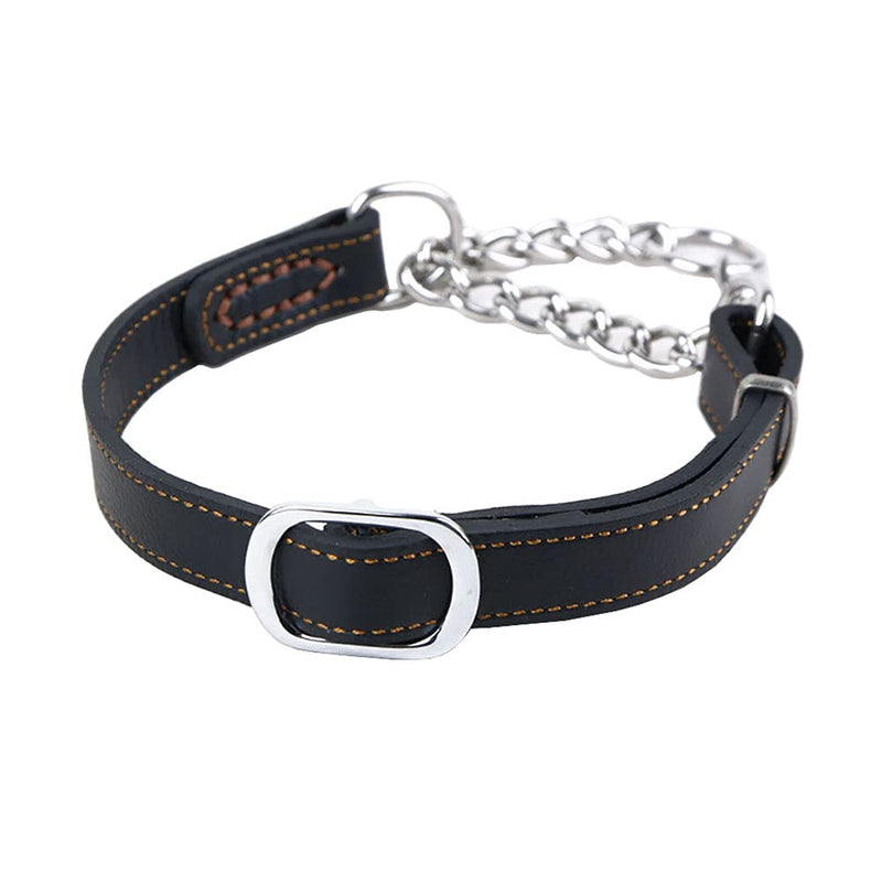 Love Dream Martingale Collars for Dogs, Genuine Leather Training Dog Collar, Stainless Steel Chain Anti-Escape No Pull Dog Collar for Medium Large Dogs L(15.7"-20.9") Black - BeesActive Australia