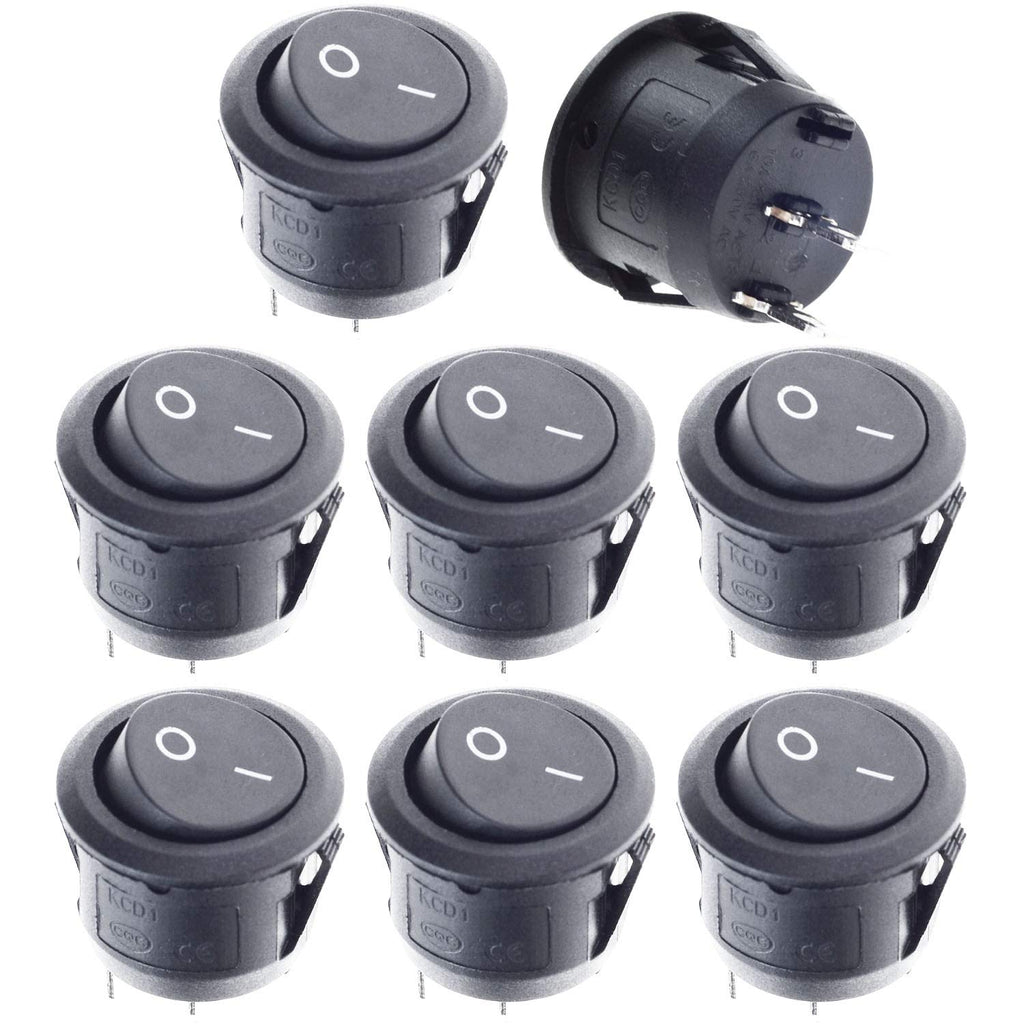 [AUSTRALIA] - QTEATAK 8 Pcs SPST Snap-in ON-Off 2 Pin Round Snap Rocker Boat Switch Black AC 250V 6A 125V 10A for Car Auto Boat Household Appliances 