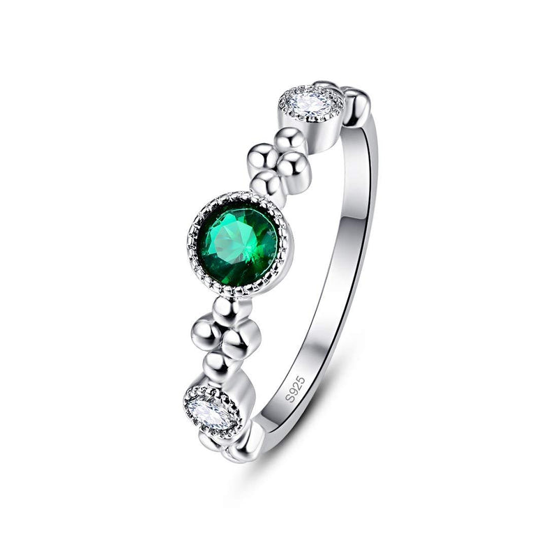 Empsoul Women 925 Sterling Silver Ring 5x5mm Round Cut Emerald Quartz Eternity Bridal Wedding Ring Size 9 US9 Green - BeesActive Australia