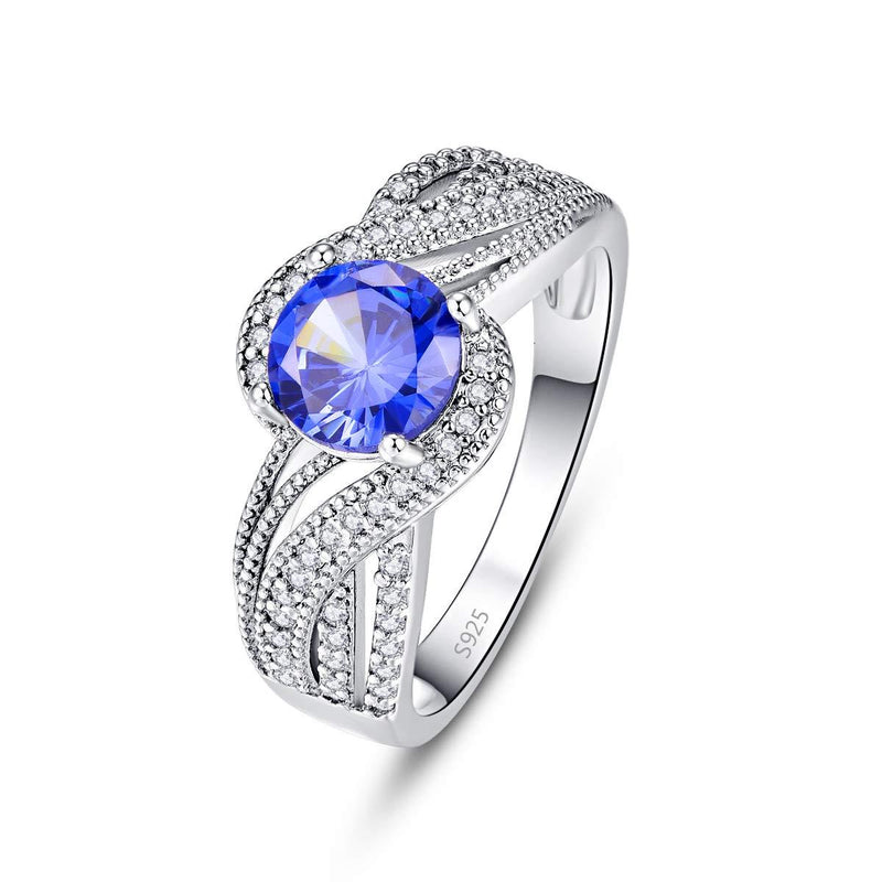 Empsoul 925 Sterling Silver Women's Created Round Royalblue Tanzanite Cubic Zirconia Pave Diamond 4-Prong Mystic Orbit Twist Wedding Ring Size 7 US7 - BeesActive Australia