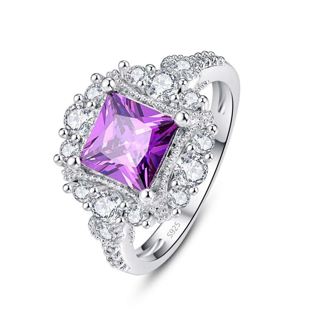 Empsoul 925 Sterling Silver Flower Ring Princess Cut Simulated Amethyst Wedding Ring Mother's Day Gift Size 9 US9 Purple - BeesActive Australia