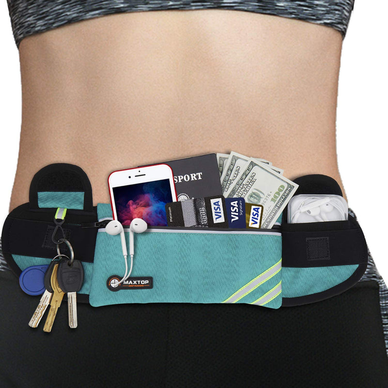 MAXTOP No-Bounce Reflective Running Belt Pouch Fanny Pack,Unisex Water Resistant Workout Waist Pack Bag for Fitness Jogging Hiking Travel,Cell Phone Holder Fits Amy Green - BeesActive Australia