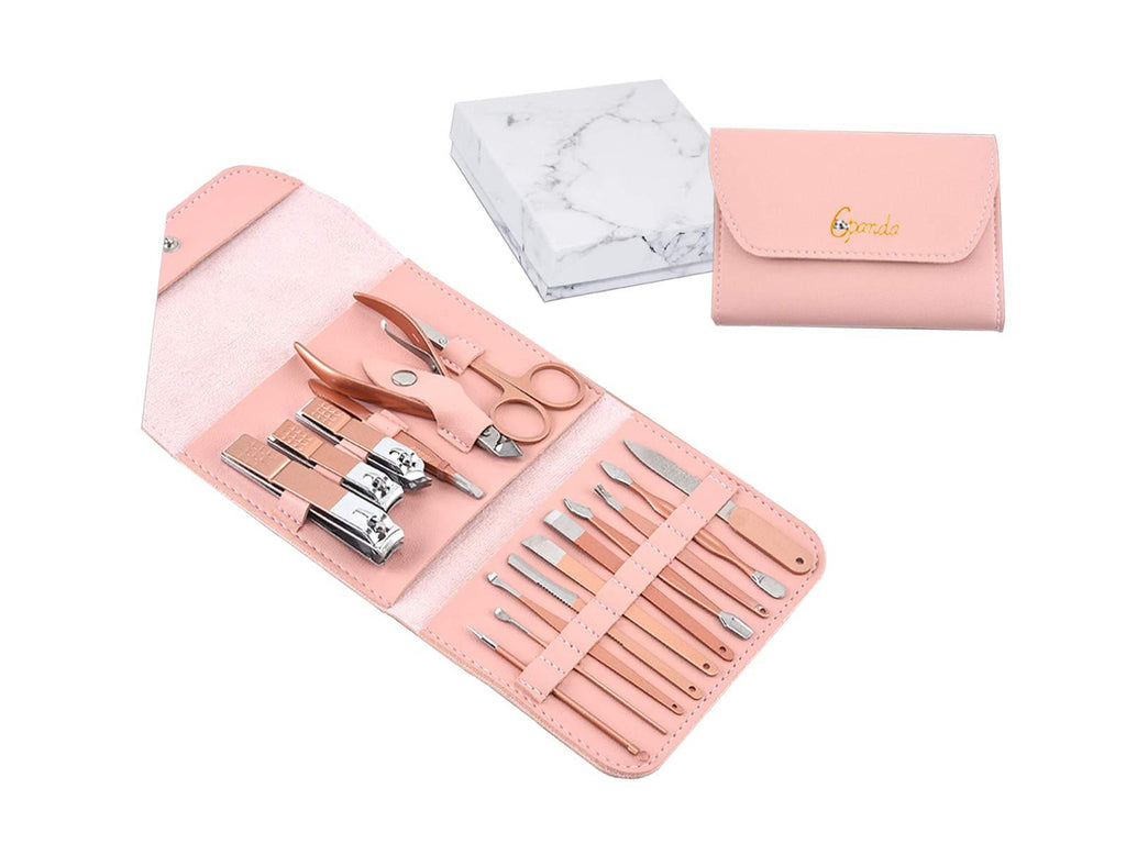 mothers day gifts-Cpanda Manicure.Nail Clippers With Gift box set,With PU leather case, Personal Care Tool Manicure Set,valentines day gifts(Pink 16in1) - BeesActive Australia