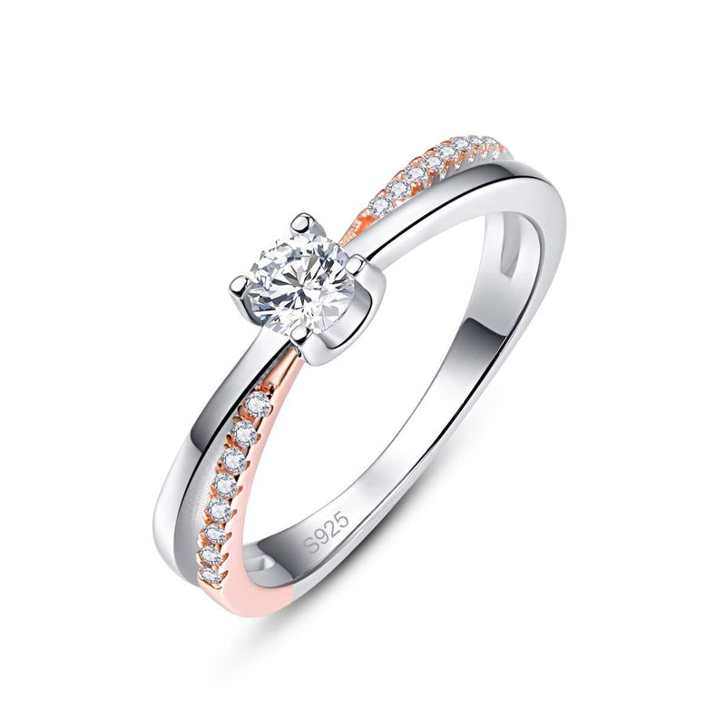 Empsoul 925 Sterling Silver Eternity White Topaz Cubic Zirconia CZ Rose Gold Crossover Simple High Polish Bridal Wedding Ring for Her Size 7 US7 - BeesActive Australia