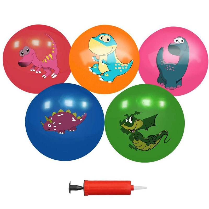 [AUSTRALIA] - Soft Ball Set for Toddlers Baby Kids Playground Beach Pool Toys Party Favors - Pack of 5 Dinosaurs Pattern Inflatable Rubber Balls Bulk with Air Pump 