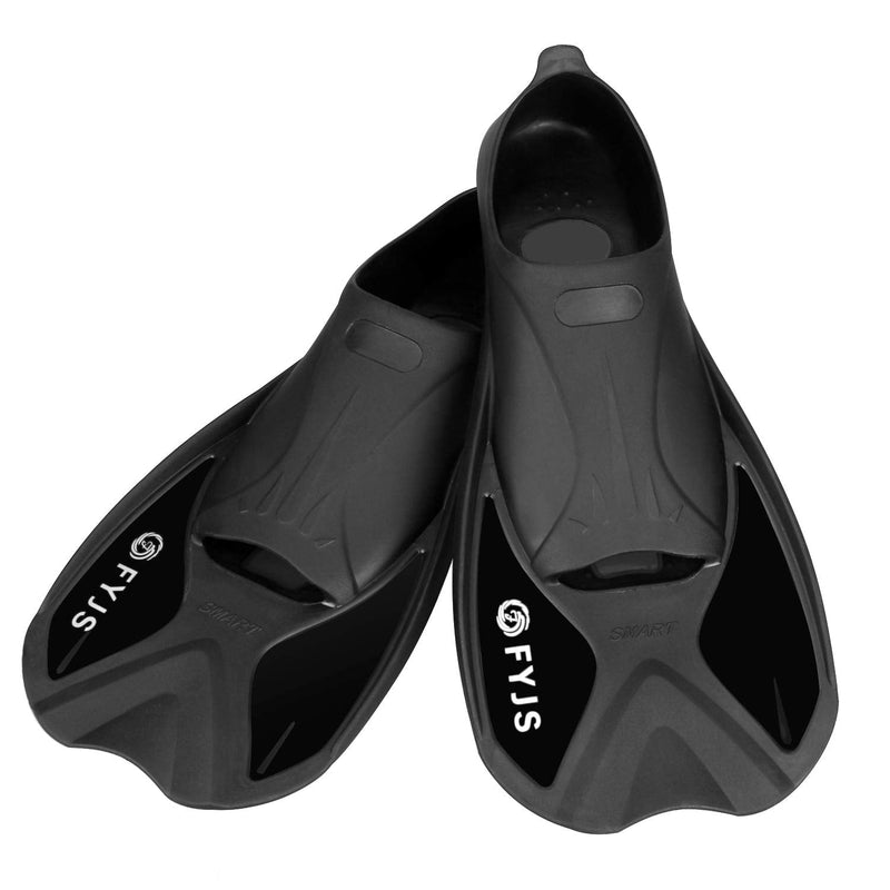 FYJS Short Swim Fins with Comfortable Full Foot Pocket Travel-Size for Snorkeling and Scuba Diving Black Small - BeesActive Australia