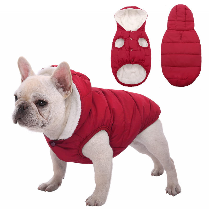 SAWMONG Dog Fleece Hoodie, Windproof Waterproof Dog Coat Fleece & Cotton Lined Warm Dog Jacket, Cold Weather Pet Apparel Clothes Vest for Small Medium Large Dog M: Length 12.6", Chest 15"-17.3" Red - BeesActive Australia