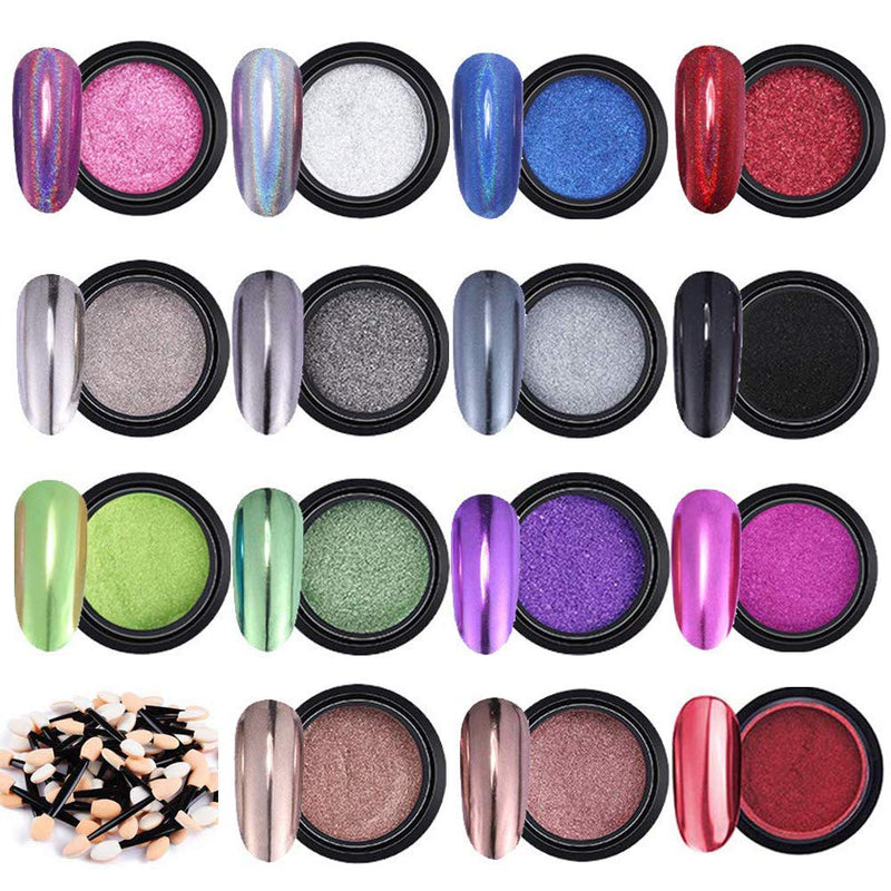 Nail Powders Metallic Chrome Nail Powder Mirror Effect Manicure Pigment Nail Art Powders (15) - BeesActive Australia