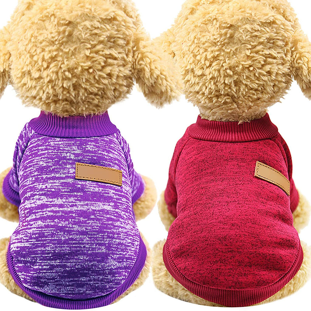 2 Pieces Winter Puppy Sweater Puppy Knitwear Clothes Winter Puppy Warm Coat Medium and Small Dogs Clothes for Pet Supplies XL Purple,Wine Red - BeesActive Australia