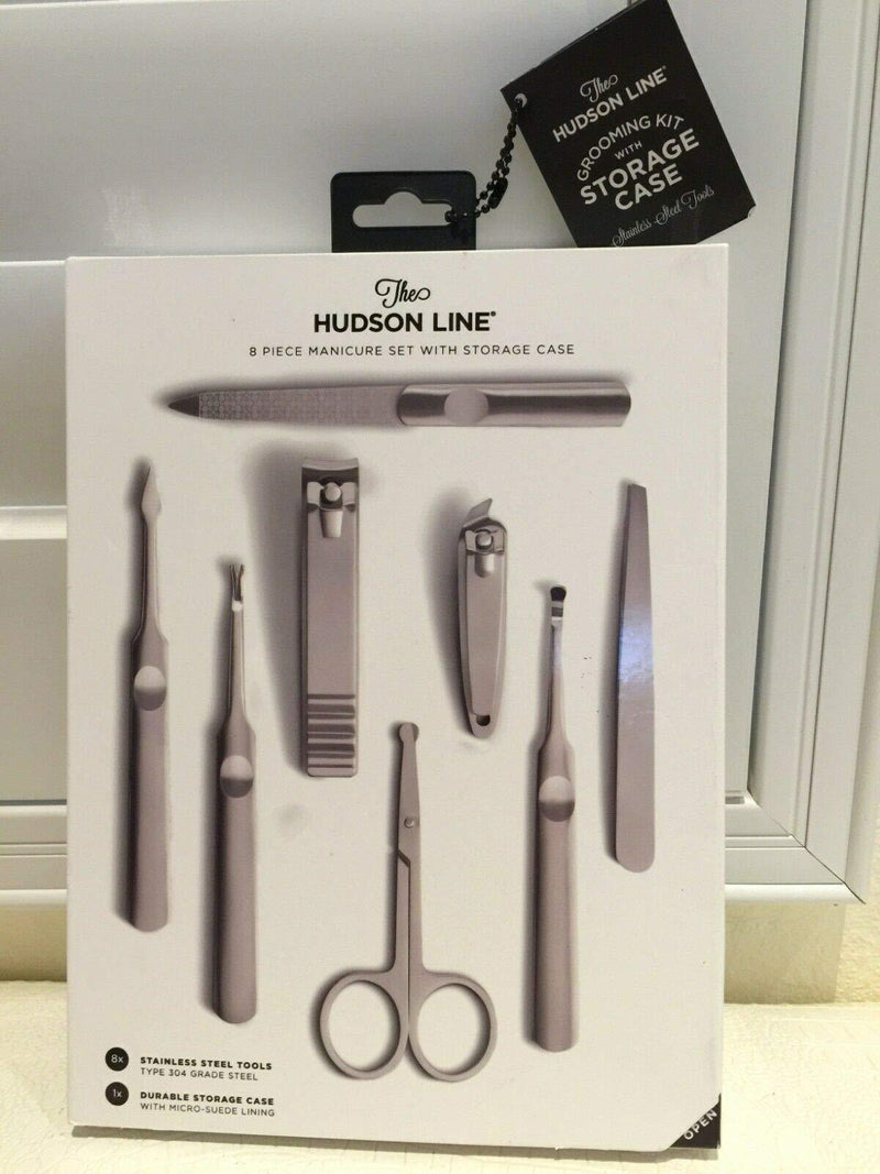Hudson Line 8 pcs Manicure Pedicure Set File Nail Clippers Stainless Steel Case - BeesActive Australia
