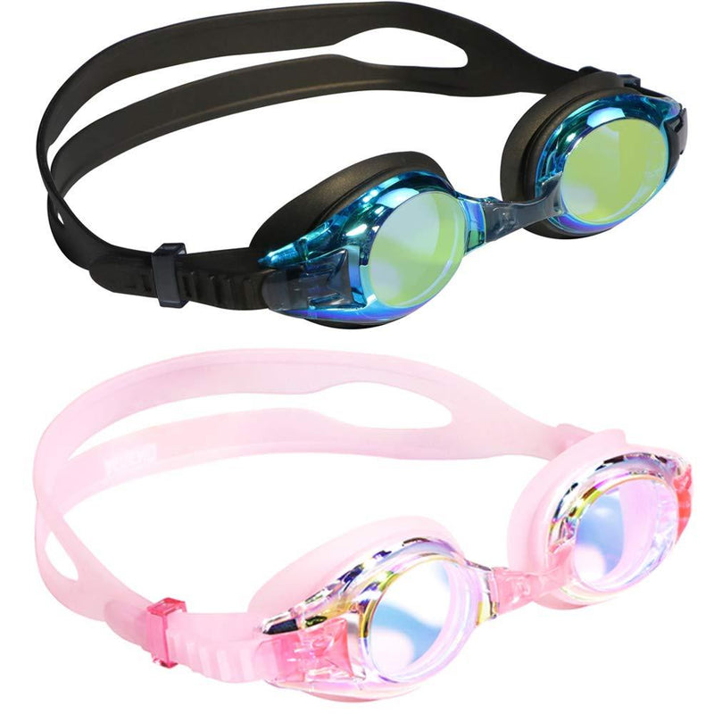 [AUSTRALIA] - Aegend Kids Goggles, Swim Goggles for Kids Age 4-16 Little Boys and Girls Youth Swim Goggle, Clear Vision, Soft Silicone, No Leak, UV Protection, Anti-Fog, Free Protection Case Black & Pink 