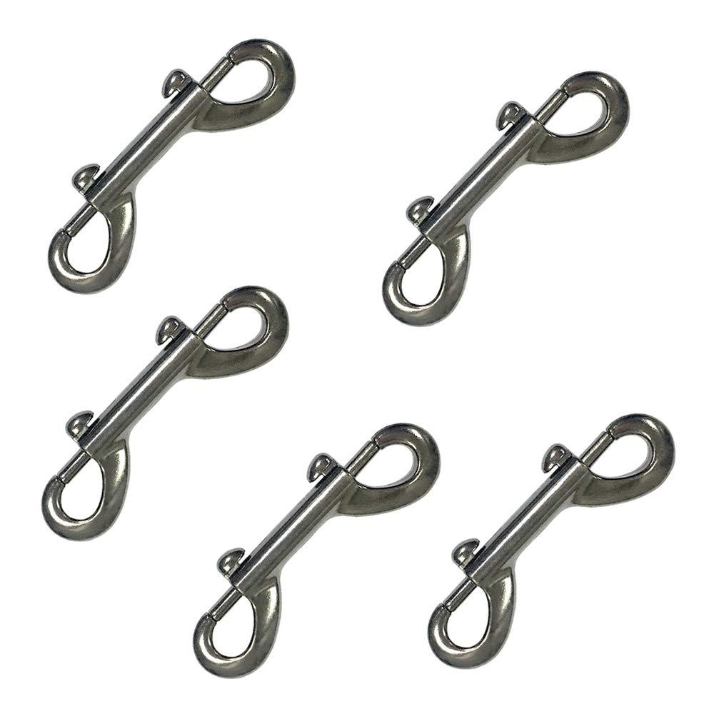 Huture 5 Pack 3.5” Double Ended Bolt Snaps Hook Zinc Alloy Trigger Chain Metal Clips Key Holder for Water Bucket Pet Feed Bucket Agricultural Equine Home Dog Leash Garage Use, Nickel Plated, Black - BeesActive Australia