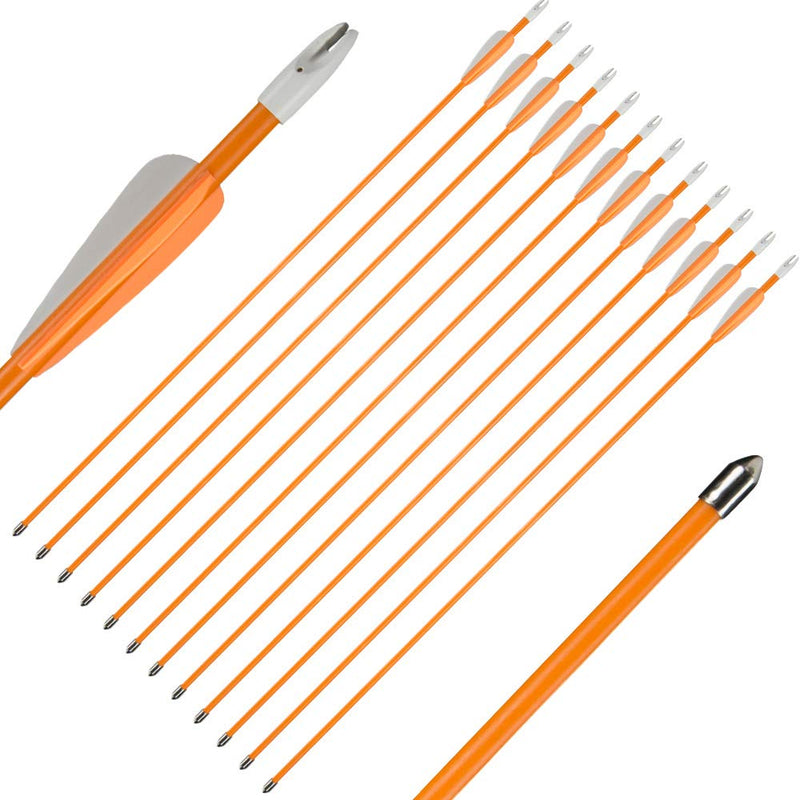 Huntingdoor 28inch/26inch Archery Targeting Arrows Youth Arrows Practice Arrows for Kids Beginner Fiberglass Arrows for Recurve Bow 12 Pack Orange 26inch - BeesActive Australia