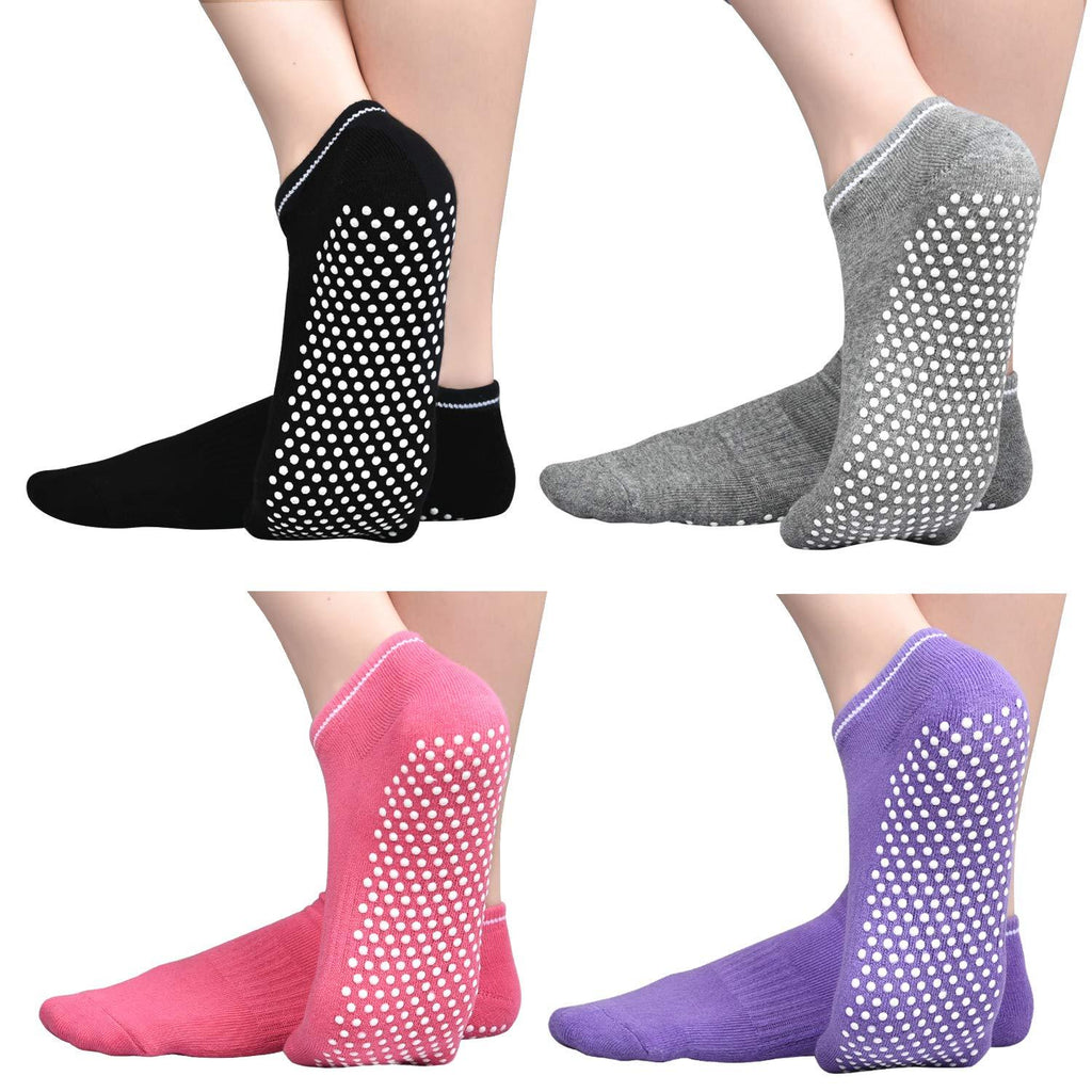 [AUSTRALIA] - Anti Slip Non Skid Slipper Socks with Grips Sticky Home Hospital Athletic Socks for Adult Women 1-4 Pack #1(black+grey+pink+purple) 4pack 