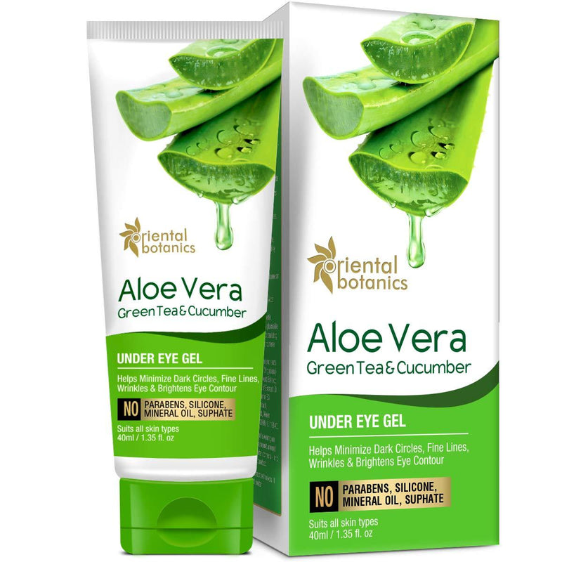 Oriental Botanics Aloe Vera, Green Tea & Cucumber Under Eye Gel, 40ml - With Vitamin B3, B5 - BeesActive Australia