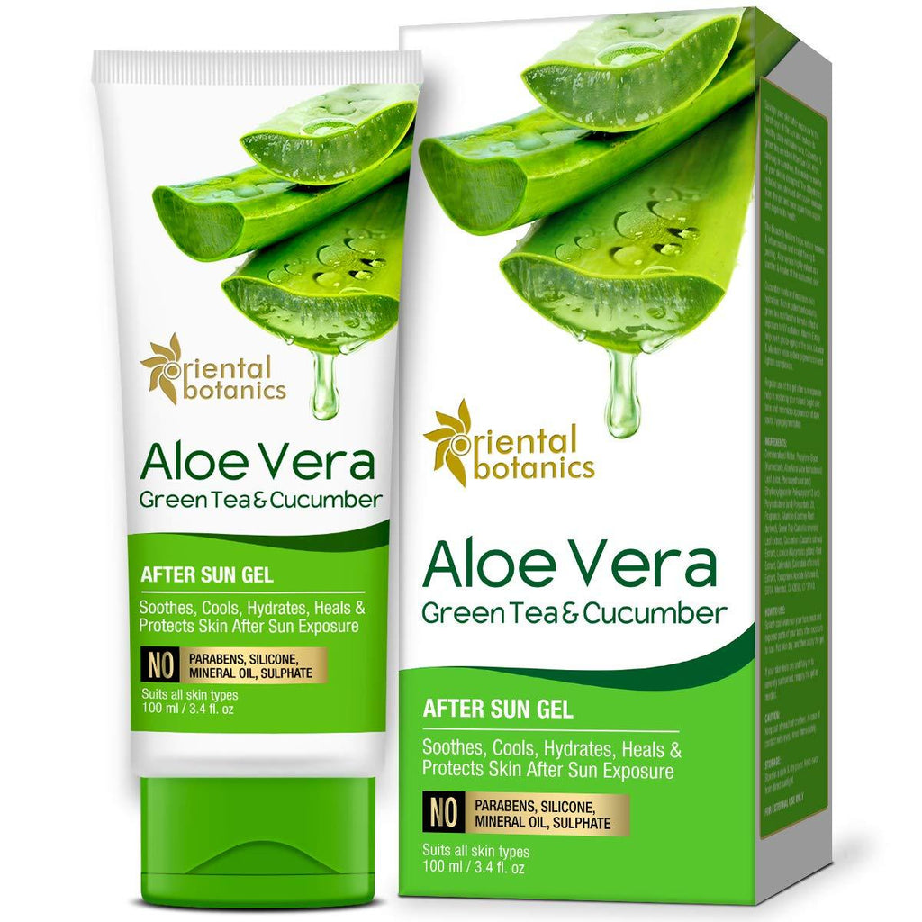 Oriental Botanics Aloe Vera, Green Tea & Cucumber After Sun Gel - No Silicone, Paraben, 100ml - BeesActive Australia