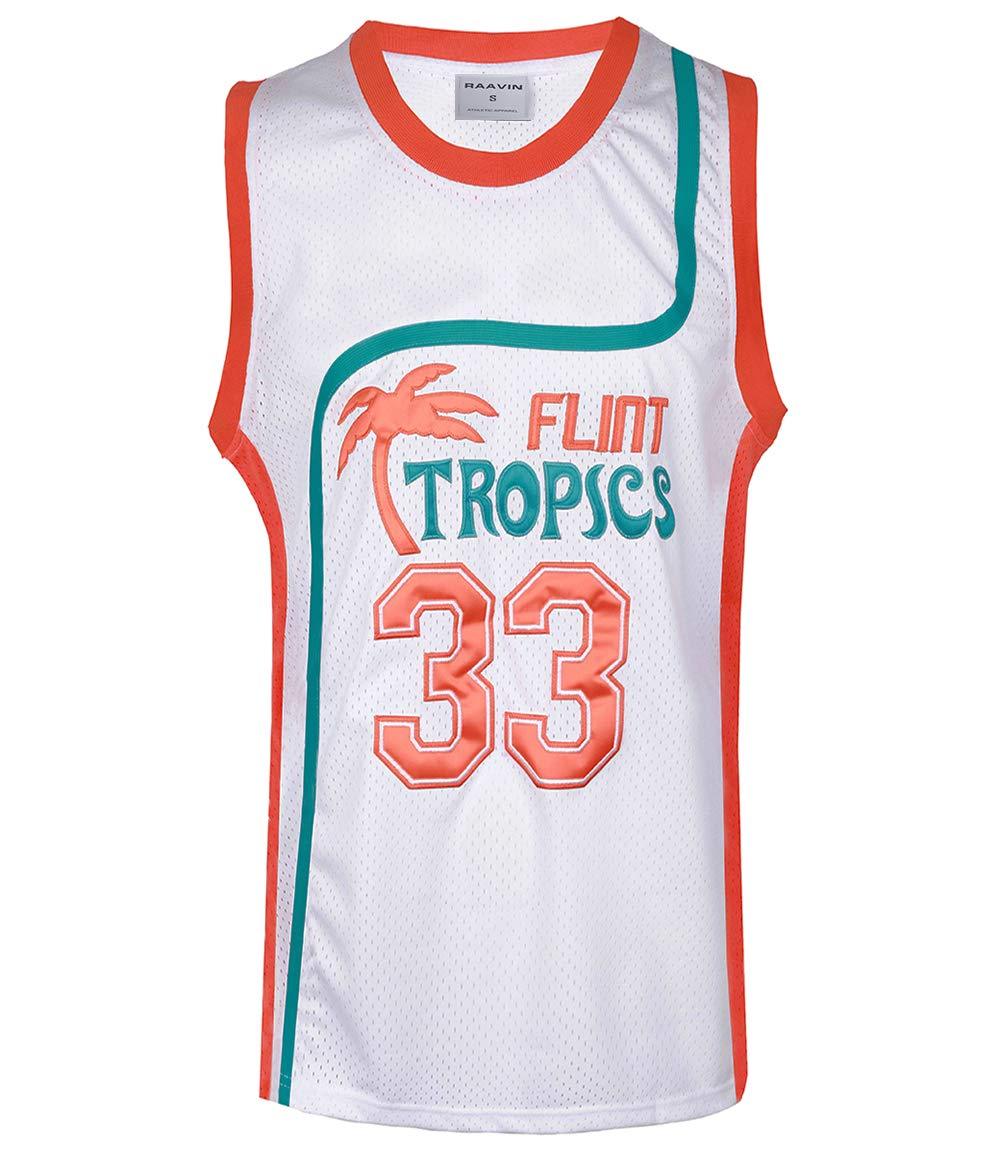 RAVVIN Moon 33 Flint Tropics Mens Basketball Jersey, Throwback Athletic Apparel Clothing,Stictched Letters Numbers Small White - BeesActive Australia
