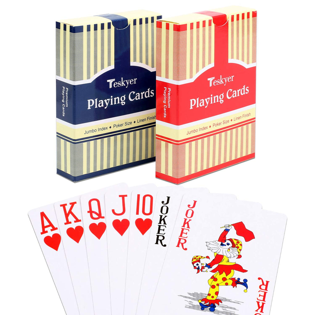 Teskyer Large Print Playing Cards, Poker Size Jumbo Index Deck of Cards, Linen Finish Surface, 2 Pack(Blue and Red) - BeesActive Australia