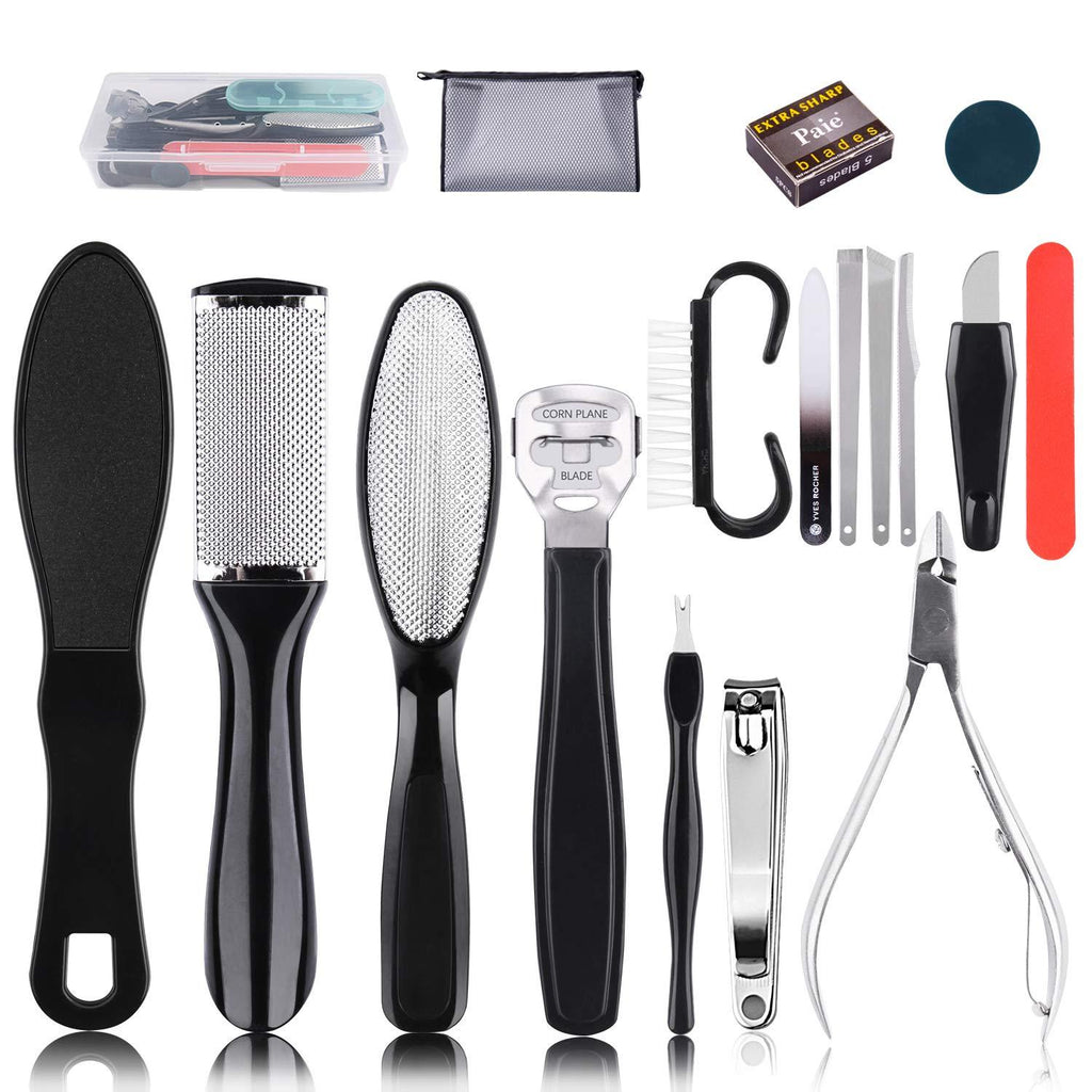 Professional Pedicure Kit 18 in 1, Inpher Stainless Steel Rasp Foot Double Sided Files and Callus Clean Feet Dead Skin Tool Set, Nail Toenail Clipper Foot Care Kit for Women Men Salon or Home - BeesActive Australia