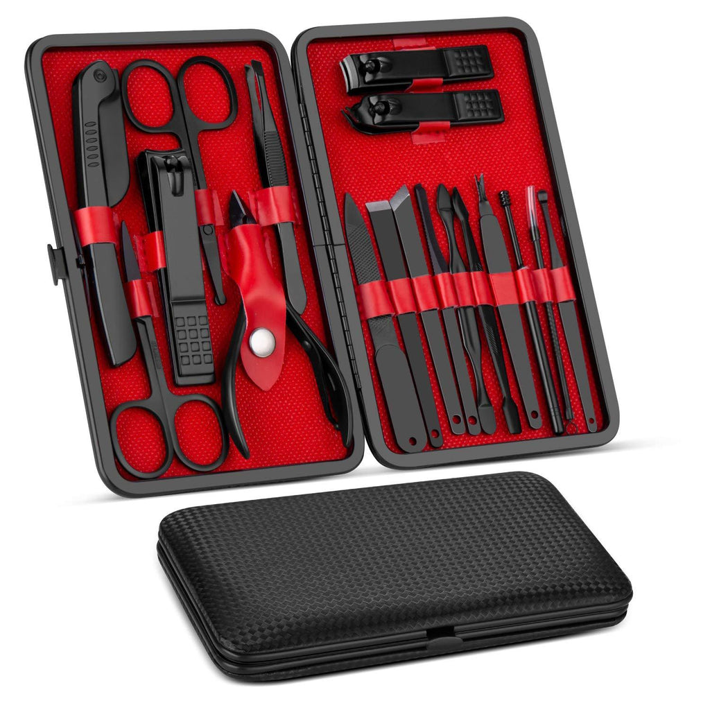 Vabogu Manicure Set, Pedicure Kit, Nail Clippers, Professional Grooming Kit, Nail Tools 8 In with Luxurious Travel Case For Men and Women 2020 Upgraded Version, Black, 1 Count - BeesActive Australia