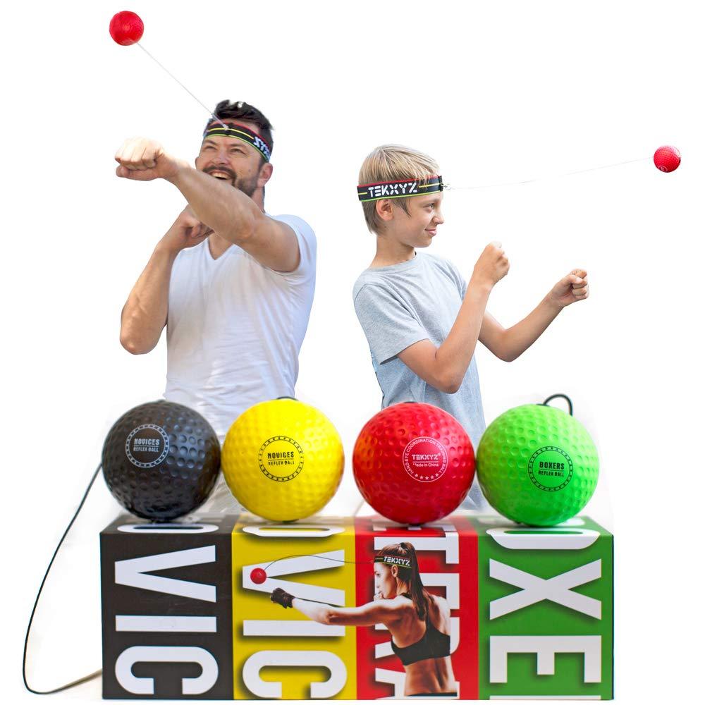 [AUSTRALIA] - TEKXYZ Boxing Reflex Ball Family Pack | 2 Adjustable Headbands + 2 Novice Reflex Balls + 1 Veteran Reflex Ball + 1 Boxer Reflex Ball and More 