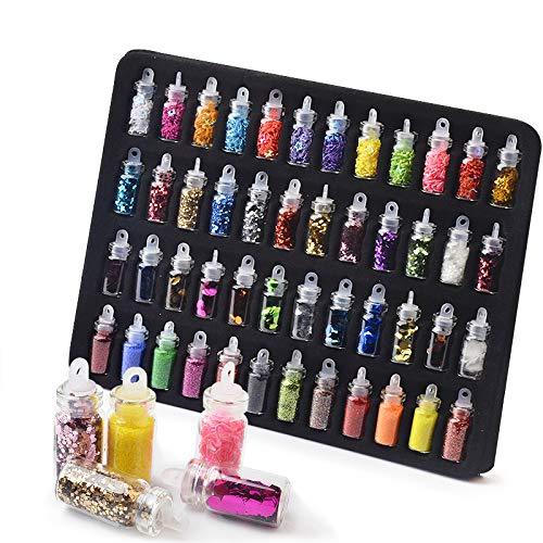 48 Bottles Nail Art Decorations Kit Nail Ornament Glitter Charms Pearl Sequins Powder Rhinestones Caviar Beads UV Gel Tips Decor DIY Manicure Accessories - BeesActive Australia