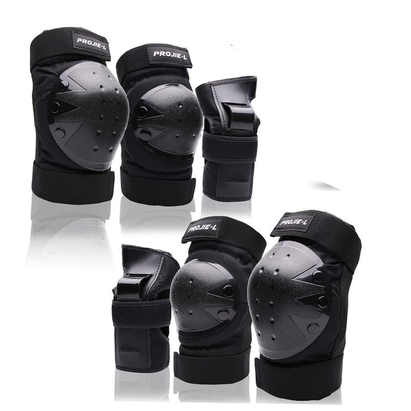 Protective Gear Set for Youth/Adult Knee Pads Elbow Pads Wrist Guards for Skateboarding Roller Skating Inline Skate Cycling Bike BMX Bicycle Scootering 6pcs BLACK Small - BeesActive Australia