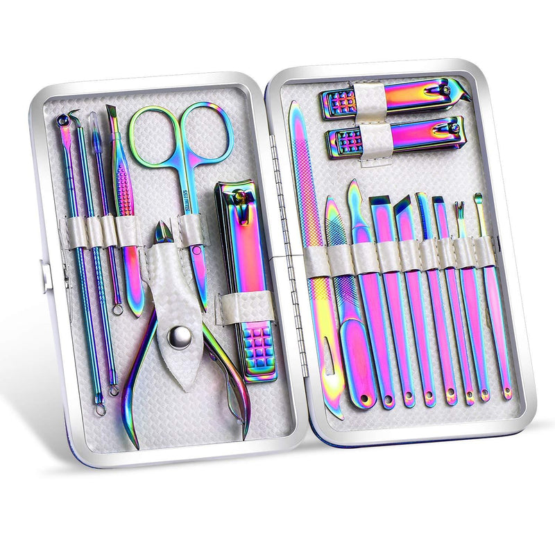 2020 New Rainbow Manicure Kits 18 Pcs Nail Clippers for Women Gift SFYDOM Women's Rainbow Leather Manicure Set (18-RainbowManicure Kits) 18 Piece Set - BeesActive Australia
