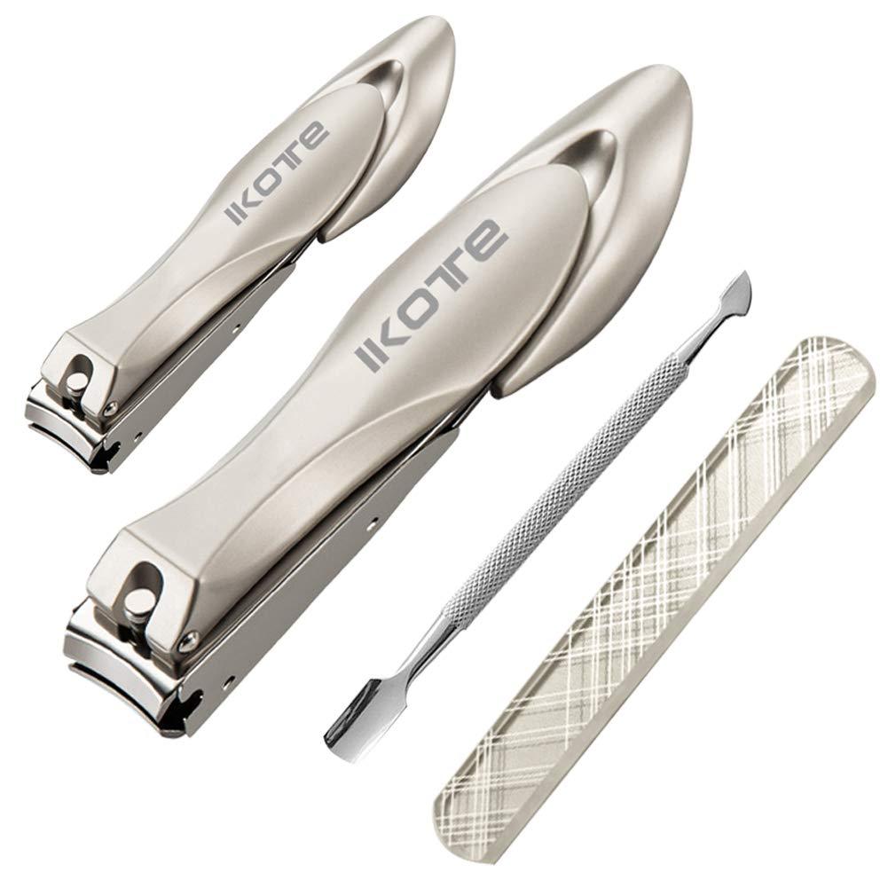 IKOTE Professional Nail Clippers Set of 4, Fingernail and Toe nail Clippers with Nail Files, Cuticle Pusher and Toenail Lifter. Medical Grade Stainless Steel, Sharp and Durable Nail Clipper Kit for Me - BeesActive Australia