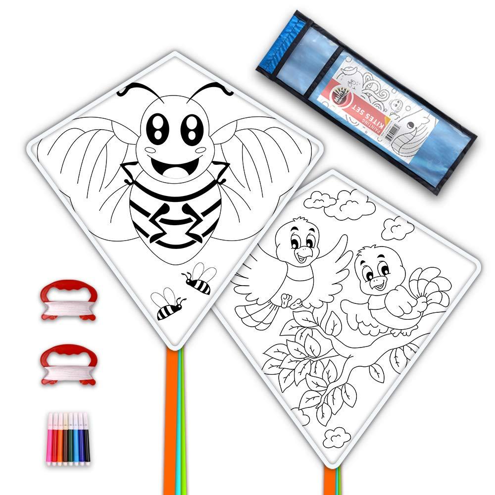DIY Kites for Kids Kite Making Kit Bulk, Decorating Coloring Kite Party Pack,White Diamond Kite Kits (2 Pack Ready to Color-Bird Bee) 2 Pack Ready to Color-Bird Bee - BeesActive Australia