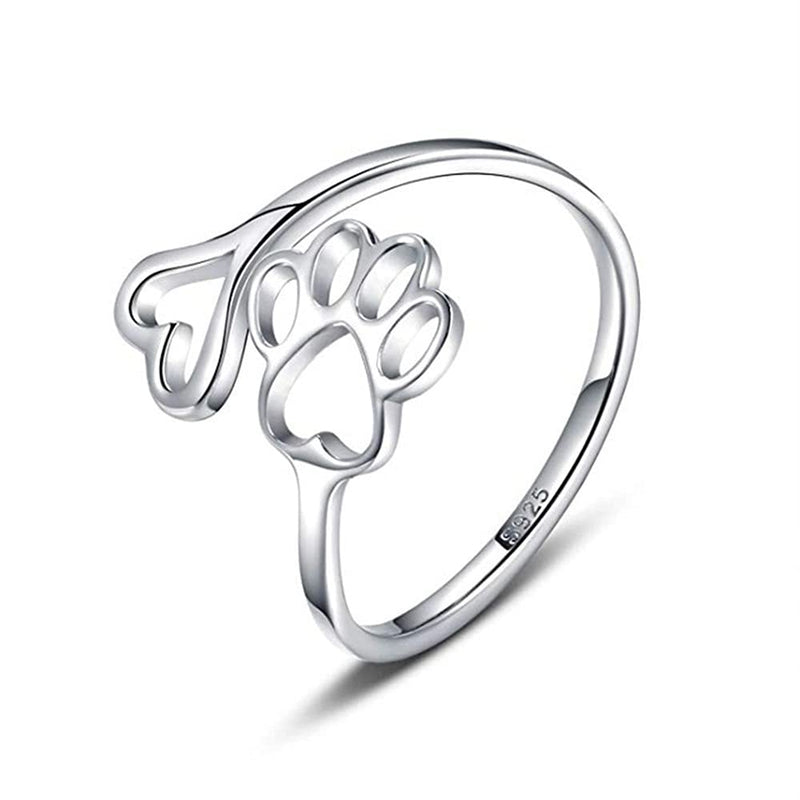 Dog Cat Paw Print Love Heart Ring Opening Adjustable Ring Pet Animal Claw Ring Jewelry for Women Men Gilrs Boys Paw Ring - BeesActive Australia