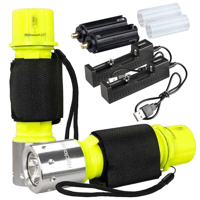 WishDeal 2 Pack Diving Flashlight with Rechergeable Power Underwater LED Scuba Dive Lights Super Bright IPX8 Waterproof 3 Modes for Outdoor Activities with Charger - BeesActive Australia