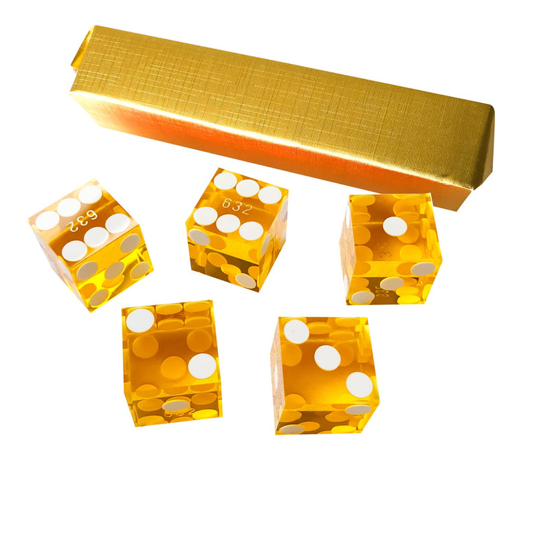 Yuanhe Set of 5 Grade AAA Precision 19mm Serialized Casino Craps Dice with Razor Edges and Corners (5 Colors Available) Yellow - BeesActive Australia