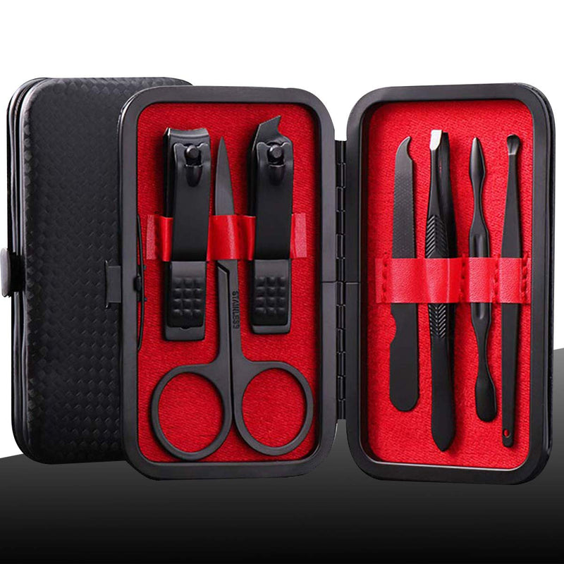 Manicure Kit Nail Clippers Set Stainless Steel Professional Pedicure Black 7 in 1 Grooming Kit Nail Scissors Cutter Ear Pick Tweezers Scissors Eyebrow Nail file for Man&Women gift (Red_7in1) Red_7in1 - BeesActive Australia